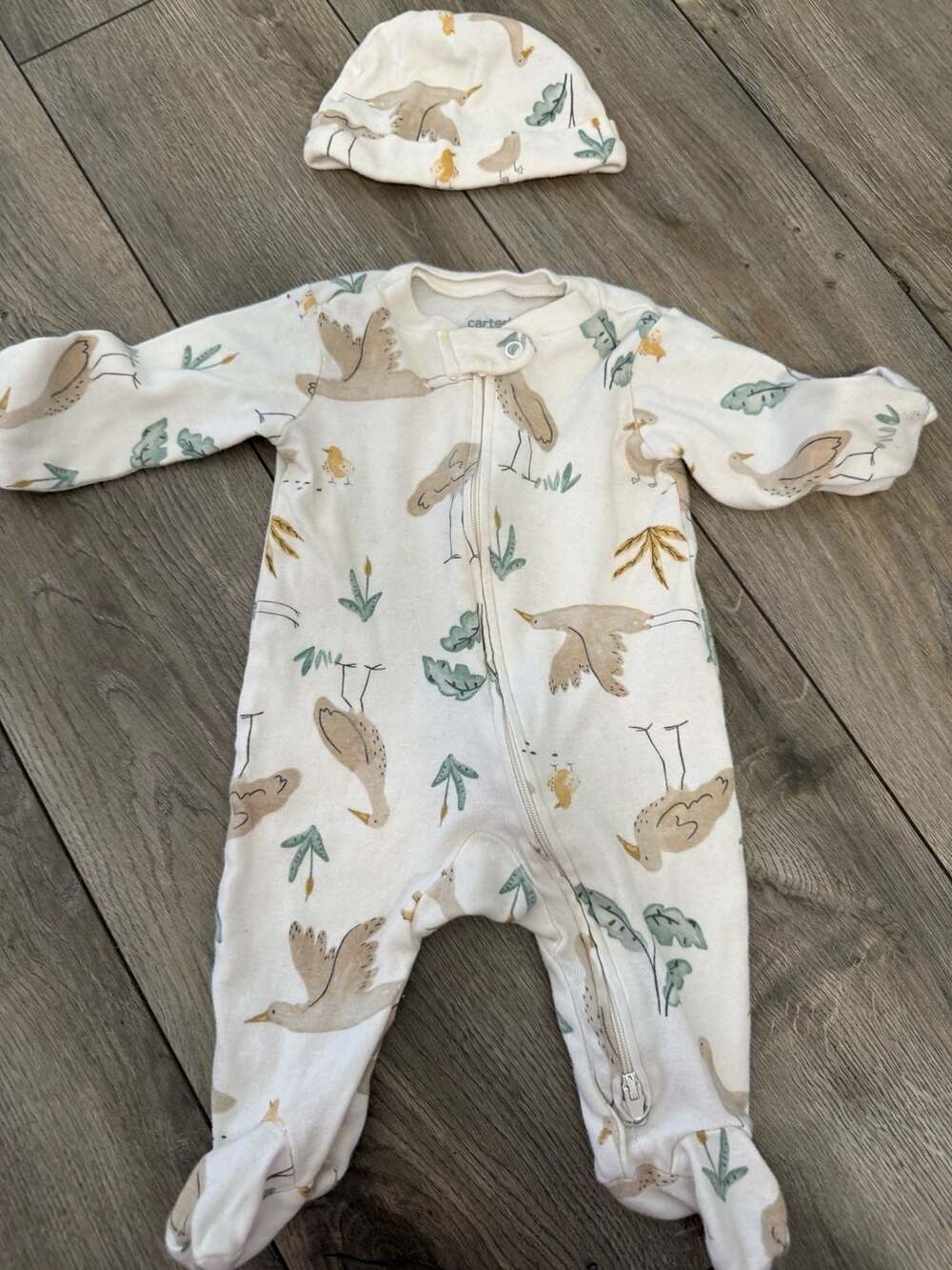 Carter's Baby 2-Piece Bird and Foliage Print Sleep & Play with Matching Hat 3 mo